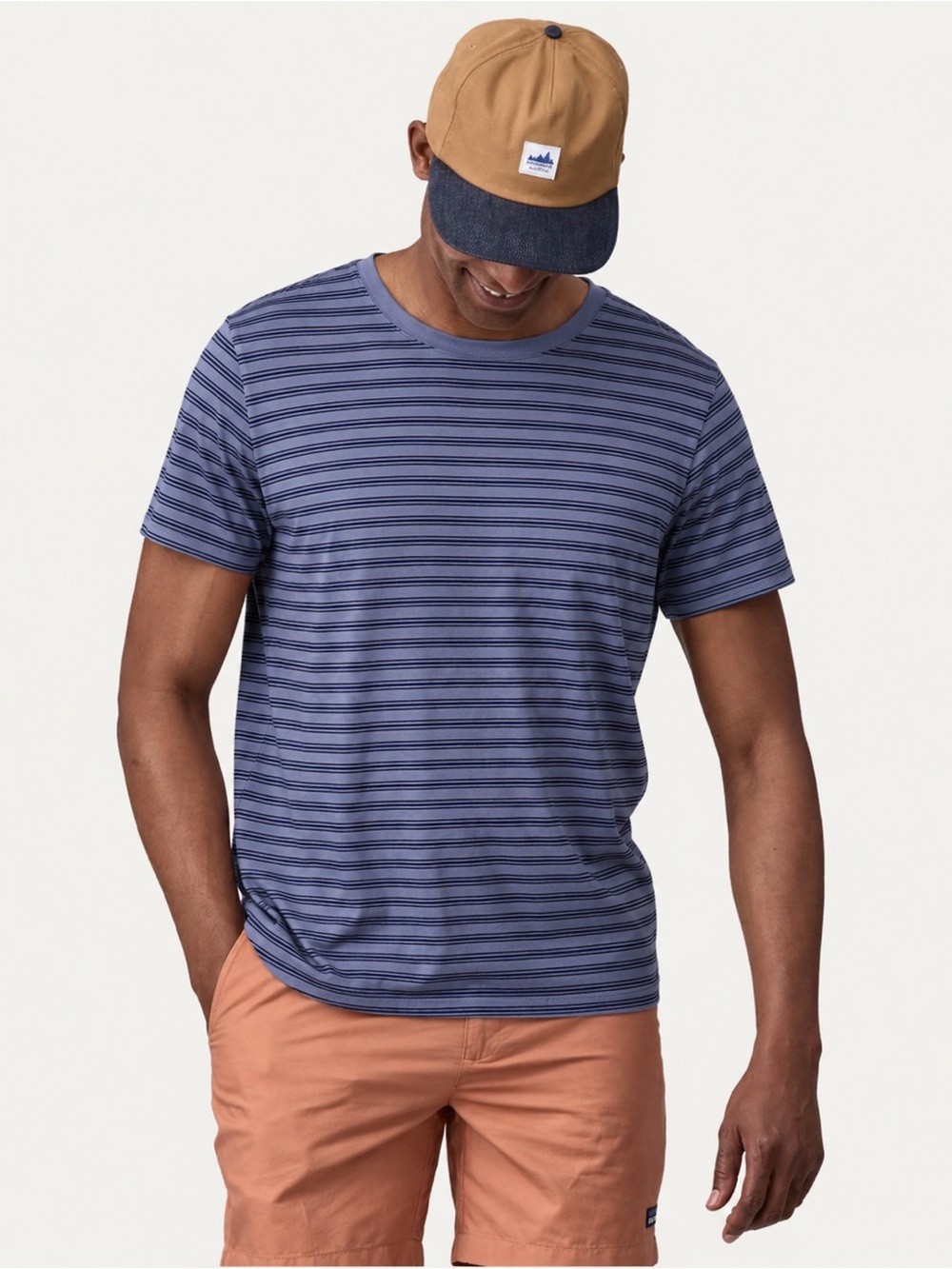 Patagonia Vintage Capilene Striped Crewneck Short Sleeve Tee Shirt Blue 323